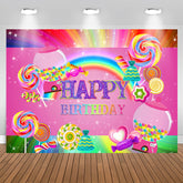 Aperturee - Pink Sweet Candy Girls Happy Birthday Party Backdrop